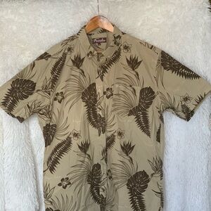 Fresku Island Hawaiian Print Tropical Tan and Brown Men's Shirt